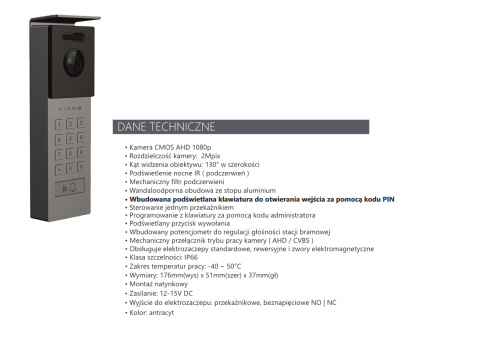 Wideodomofon Vidos z natynkową stacją S12D z szyfratorem i dotykowym monitorem M11W-X