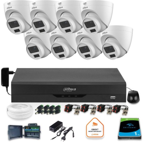 Zestaw monitoringu Dahua 8x kamera kopułkowa HAC-HDW1500CLQ-IL-A-0280B-S2 1TB IR 20m 51mp