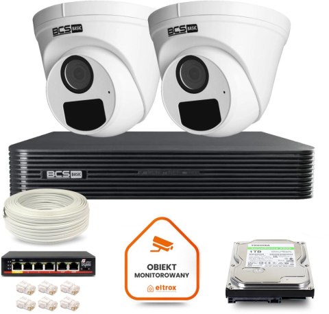 Zestaw monitoringu IP BCS Basic 2x Kamera BCS-B-EIP15FR3(2.0) Rejestrator z dyskiem