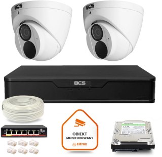 Zestaw monitoringu IP BCS Point 2x Kamera BCS-P-EIP28FWR3-Ai2 Rejestrator z dyskiem