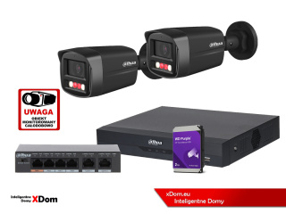 Zestaw monitoringu 2 kamery 4MPx Dahua IPC-HFW1439TL1-A-IL-BLACK + Rejestrator + Dysk + Switch PoE