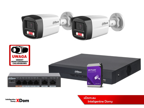 Zestaw monitoringu 2 kamery 4MPx Dahua IPC-HFW1439TL1-A-IL + Rejestrator + Dysk + Switch PoE