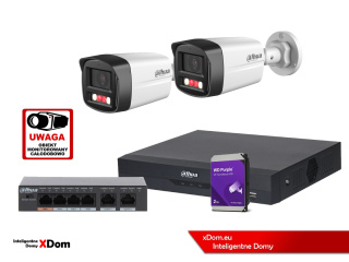 Zestaw monitoringu 2 kamery 4MPx Dahua IPC-HFW1439TL1-A-IL + Rejestrator + Dysk + Switch PoE