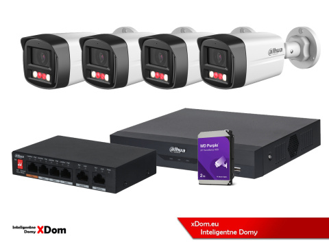 Zestaw monitoringu 4 kamery 4MPx Dahua IPC-HFW1439TL1-A-IL + Rejestrator + Dysk + Switch PoE