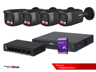 Zestaw monitoringu 4 kamery 4MPx Dahua IPC-HFW1439TL1-A-IL-BLACK + Rejestrator + Dysk + Switch PoE