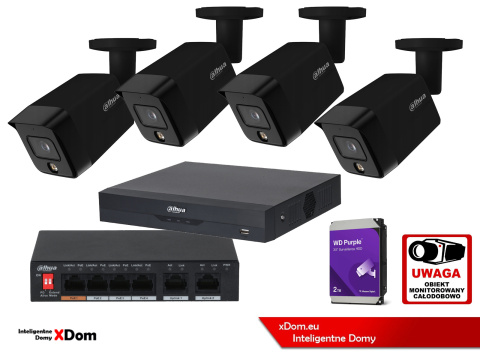 Zestaw monitoringu 4 kamery 8MPx Dahua IPC-HFW1839TC-A-IL - BLACK