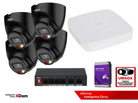 System monitoringu ogrodu 4x kamera IP Dahua IPC-HDW1839T-A-IL-0280B-S6 BLACK 8Mpx