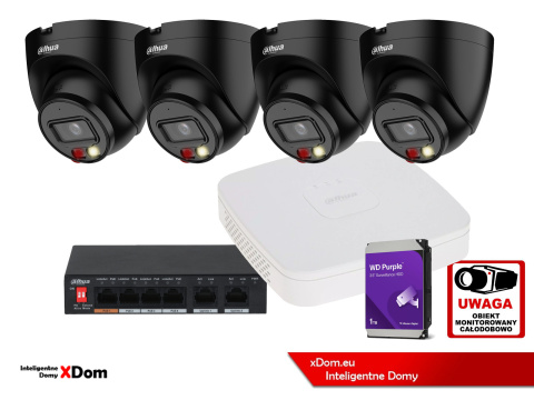 System monitoringu ogrodu 4x kamera IP Dahua IPC-HDW1839T-A-IL-0280B-S6 BLACK 8Mpx