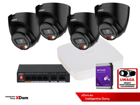 System monitoringu ogrodu 4x kamera IP Dahua IPC-HDW1839T-A-IL-0280B-S6 BLACK 8Mpx