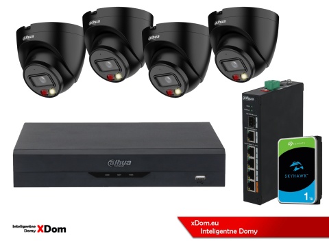 ZESTAW 4 Kamery IP Dahua 4mpx IPC-HDW1439V-A-IL-BLACK + DYSK 1TB