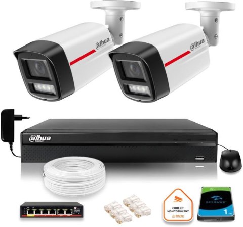 Zestaw monitoringu IP DAHUA 2 kamery zewnętrzne WizColor 2K 50m