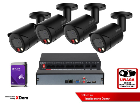 Zestaw monitoringu na 4 kamery IP 6MPx Dahua IPC-HFW1639TC-A-IL-0280B-S6 - BLACK