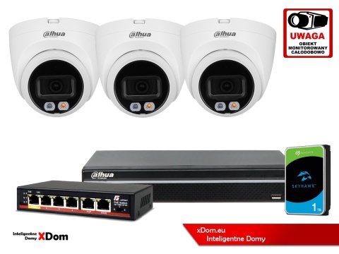Zestaw monitoringu IP DAHUA 4Mpx 2K 3 kamery IPC-HDW1439V-A-IL z dyskiem 1TB