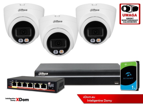 Zestaw monitoringu IP DAHUA 4Mpx 2K 3 kamery IPC-HDW1439V-A-IL z dyskiem 1TB