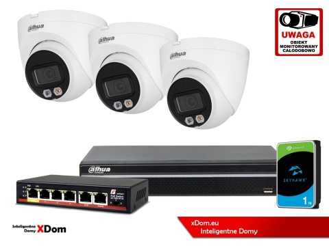 Zestaw monitoringu IP DAHUA 4Mpx 2K 3 kamery IPC-HDW1439V-A-IL z dyskiem 1TB