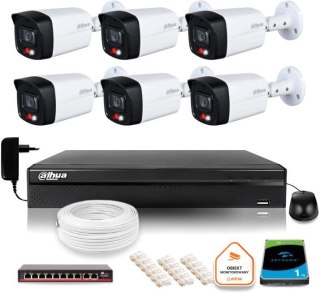 Zestaw monitoringu IP Dahua 2MPx 6 Kamer zewnętrznych Smart Dual Light IR LED 30m