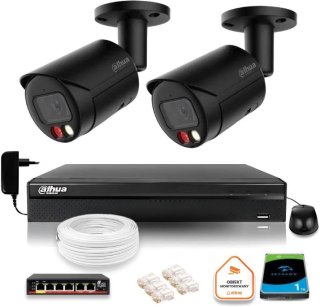 Zestaw monitoringu IP Dahua 4MPx 2K 2 kamery czarne zewnętrzne z dyskiem