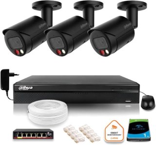 Zestaw monitoringu IP Dahua 4MPx 2K 3 kamery czarne zewnętrzne z dyskiem
