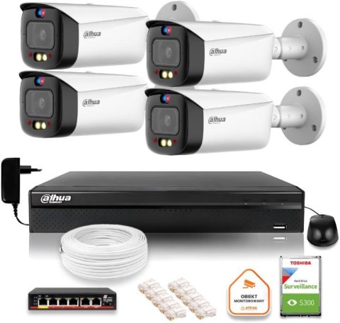 Zestaw monitoringu IP Dahua TIOC 8mpx 4K 4 kamery tubowe NVR z dyskiem