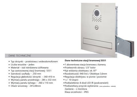 Zestaw wideodomofonu skrzynka na listy Vidos S551-SKM M670W