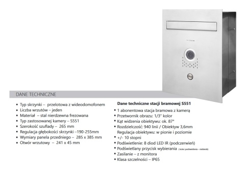 Zestaw wideodomofonu skrzynka na listy Vidos S551-SKP M670BS2