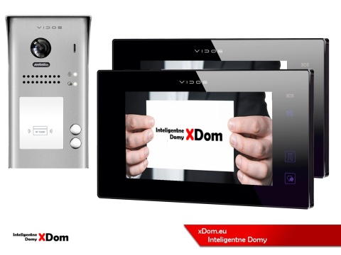 Zestaw Wideodomofon dwurodzinny Vidos z czytnikiem RFID S1102A monitor M1021B2