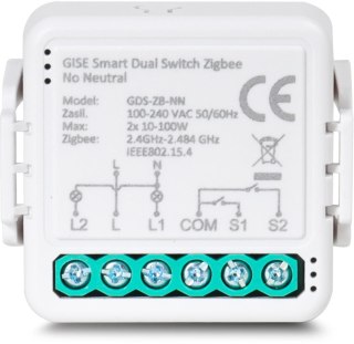GISE Smart Podwójny moduł przekaźnikowy (bez N) Zigbee | Tuya | GDS-ZB-NN
