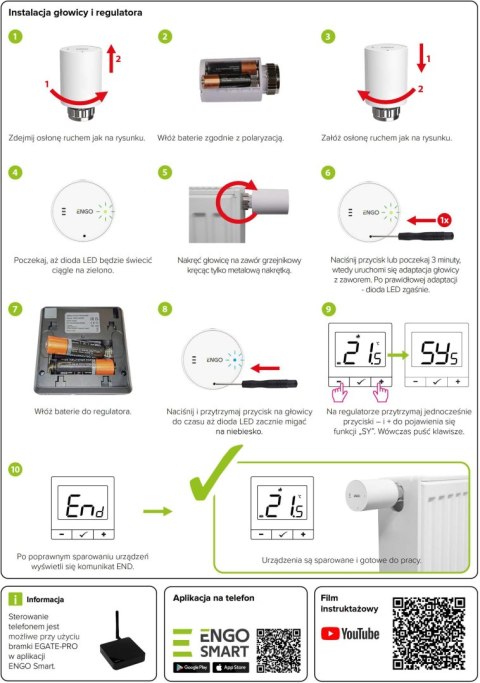 ENGO Controls Inteligentny zestaw ogrzewania Bieły (E25-BATW-4 + ETRV-M30)