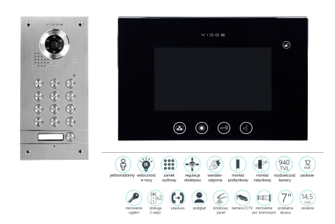 Wideodomofon Vidos S561D Monitor M670B z szyfratorem