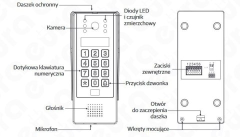 Zestaw Wideodomofonu Eura stacja bramowa z szyfratorem monitor 7'' kolor czarny VDA-80A3_VDA-06A3 CZARNY