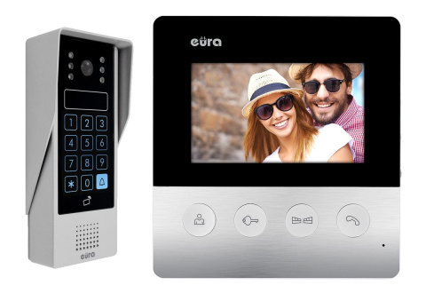 Zestaw Wideodomofonu Eura stacja bramowa z szyfratorem monitor 4,3'' kolor biały VDA-80A3_VDA-19A3