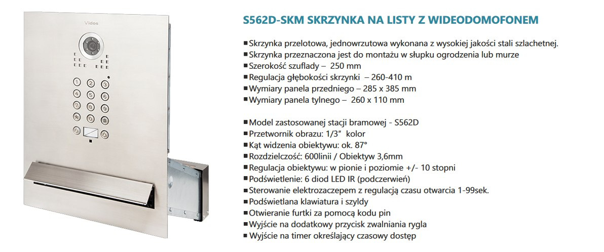Zestaw wideodomofonu skrzynka na listy z szyfratorem S562D-SKM M270W-S2