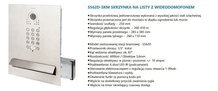 Zestaw wideodomofonu skrzynka na listy z szyfratorem S562D-SKM M670B monitor czarny 7 cali