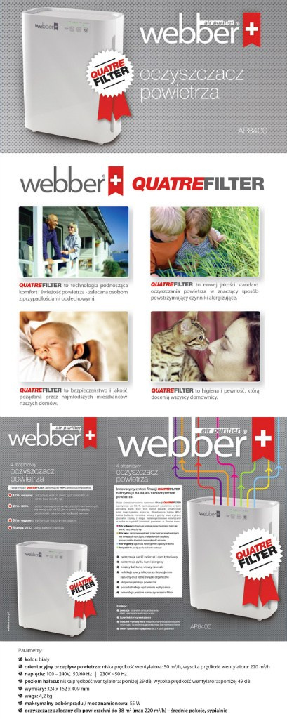 OCZYSZCZACZ POWIETRZA AP 8400 WEBBER FILTR TRÓJWARSTWOWY + LAMPA UV-C Z JONIZATOREM