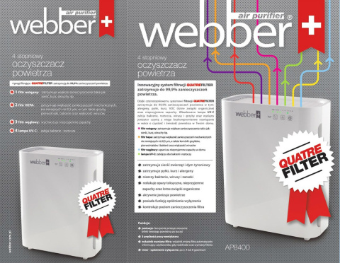 OCZYSZCZACZ POWIETRZA AP 8400 WEBBER FILTR TRÓJWARSTWOWY + LAMPA UV-C Z JONIZATOREM