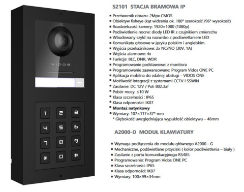 Vidos natynkowa stacja bramowa IP z szyfratorem D2100-2_A2000-G_2