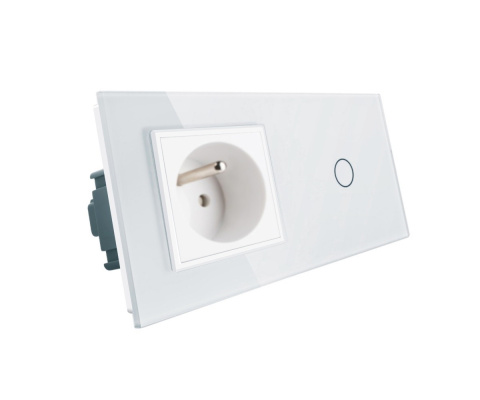 Gniazdo z bolcem + włącznik pojedynczy w jednym panelu 701GFR Biały