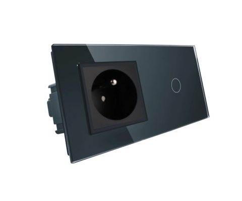 LIVOLO gniazdo z bolcem + włącznik pojedynczy w jednym panelu 701GFR Czarny