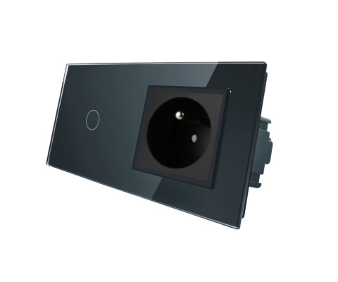 LIVOLO gniazdo z bolcem + włącznik pojedynczy w jednym panelu 701GFR Czarny
