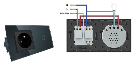 LIVOLO gniazdo z bolcem + włącznik pojedynczy w jednym panelu 701GFR Czarny