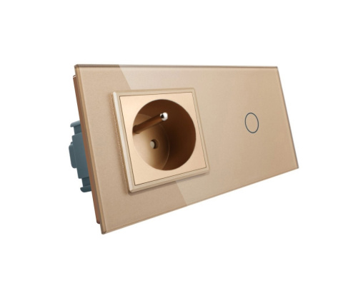 gniazdo z bolcem + włącznik pojedynczy w jednym panelu 701GFR Szampański
