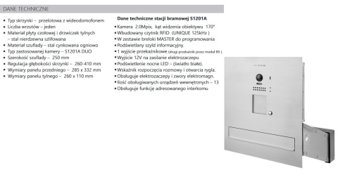 Vidos skrzynka na listy z wideodomofonem cyfrowym S1201A-SKM