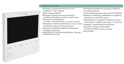 Vidos monitor wideodomofonu cyfrowego 7 cali M1023W