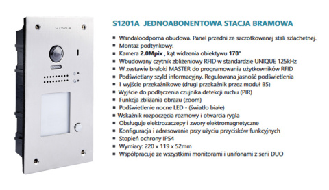 Zestaw cyfrowy wideodomofonu VIDOS S1201A_M1023W-2