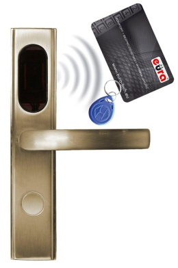 SZYLD ZAMKA ELEKTROMECHANICZNEGO ''EURA'' ELH-10B9 brass - z czytnikiem kart zbliżeniowych (RFID), bateryjny, mosiądz