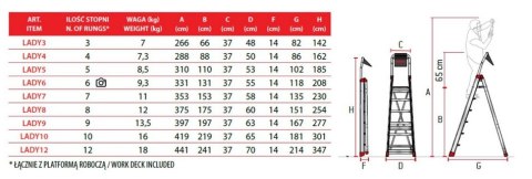 DRABINA LADY8, ALUMINIOWA PROFESJONALNA 8 STOPNI