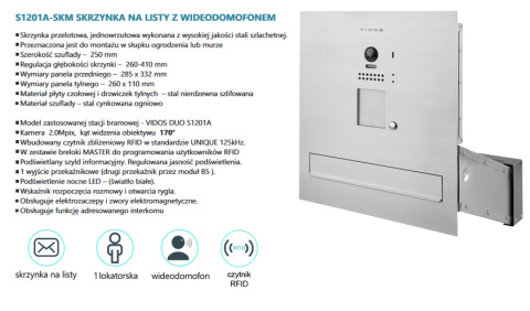 SKRZYNKA NA LISTY Z WIDEODOMOFONEM VIDOS S1201-SKM