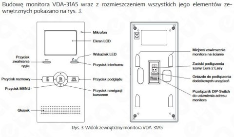 Zestaw Wideodomofonu Cyfrowego Eura Monitor 3,5 cali biały VDA-31A5_VDA-75A5
